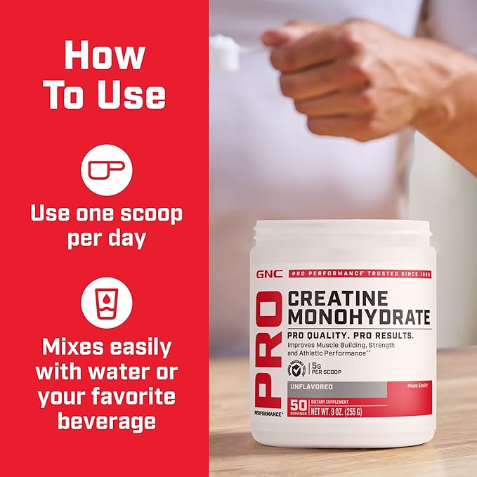 GNC Pro Performance Creatine Monohydrate Powder for Women &amp Men 5g Creatine Per Serving Muscle Building Energy Production Endurance Performance 50 Servings