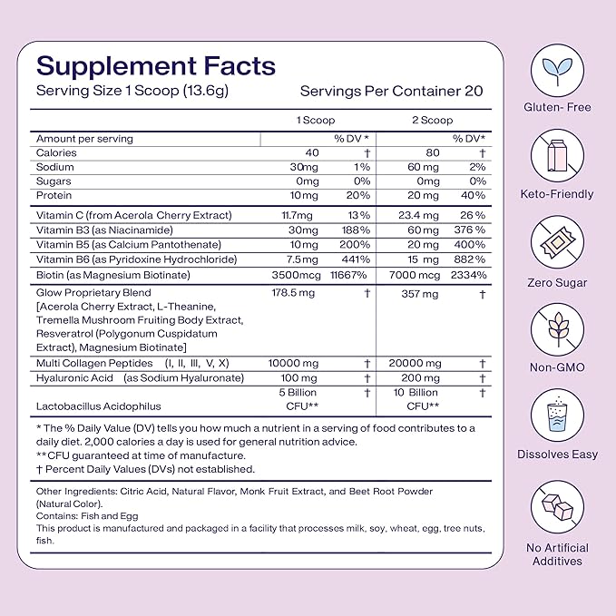 Fuel Multi Collagen Peptides Powder – 20g Hydrolyzed Collagen Types I II III V &amp X – Hair Skin Nails &amp Joint Support – Keto &amp Gluten Free – French Vanilla – 20 Servings (8.67oz)