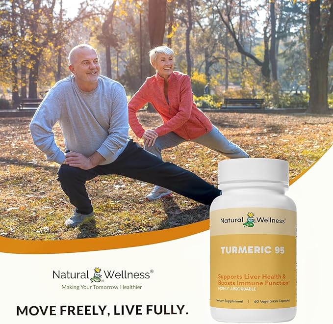Natural Wellness Turmeric 95 with BioPerine® – 95% Curcuminoids – High Absorption Turmeric Supplement for Joint Health Immune Support &amp Liver Detox – Vegan Non-GMO 60 Capsules