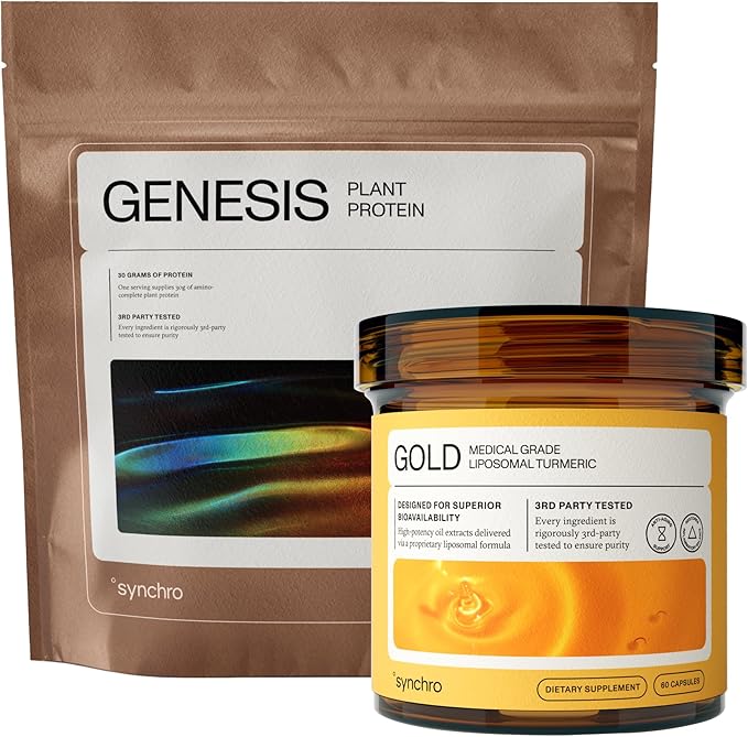 Synchro Gold Medical Grade Liposomal Turmeric Genesis Plant Based Protein Powder Bundle (Chocolate)