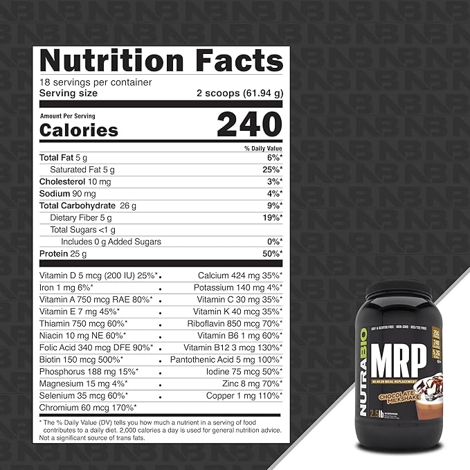 NutraBio MRP Complete Meal Replacement Protein Powder Chocolate - 2.5lbs