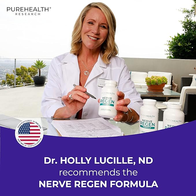 PUREHEALTH RESEARCH Nerve Regen Formula - Nerve Renew for Numbness Tingling and Burning with R Alpha Lipoic Acid Benfotiamine 300mg &amp Passion Flower Extract - Ala Nerve Support Supplement 6 Bot
