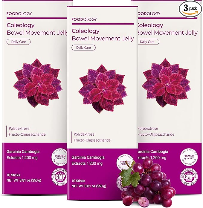 FOODOLOGY Coleology Bowel Movement Jelly (Grape &amp Prune) – Prebiotic Fiber Supplement for Gut Health &amp Daily Regularity Chia Seeds Korean Supplement – 10 Sticks (Pack of 3)