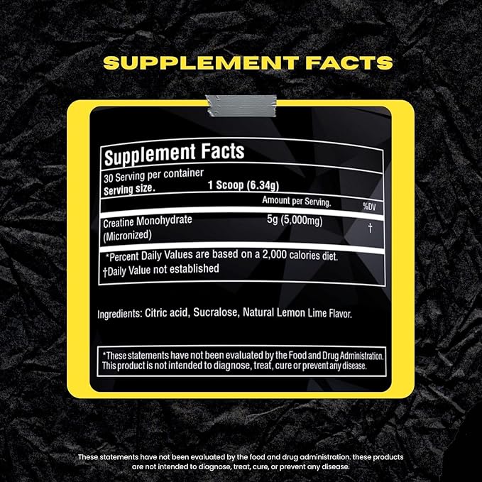 Creatine for Strength &amp Muscle Energy Production 5g per Serving Micronized Powder Pre-Workout Muscle Health Style Supplement for Gym Beginners 30 Servings Made in USA. (Lemon Lime)