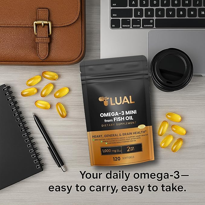 Omega-3 Mini from Fish Oil 1000mg Softgels. Small Burpless Capsules with EPA &amp DHA Lemon Flavor Non-GMO 120 Count
