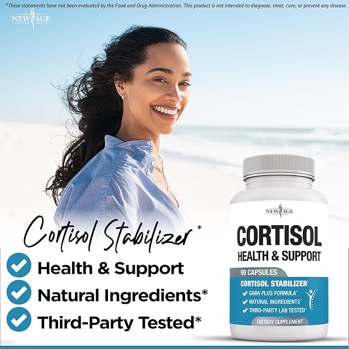 NEW AGE Cortisol Supplement for Women - Cortisol Detox Manager Reducer - Ashwagandha GABA 5 HTP L-Tryptophan L-Theanine - 270 Count
