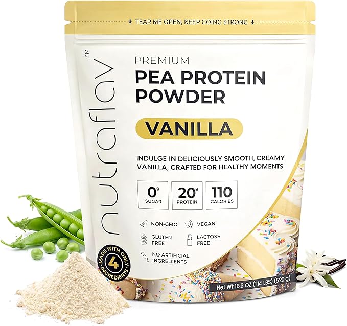 Vegan Vanilla Protein Powder - Plant Based Pea Protein Powder - 20g Protein Per Serving with 4 Ingredients - Iron-Rich Easy to Digest - No Added Sugar - Great for Shakes &amp Smoothies - 20 Servings