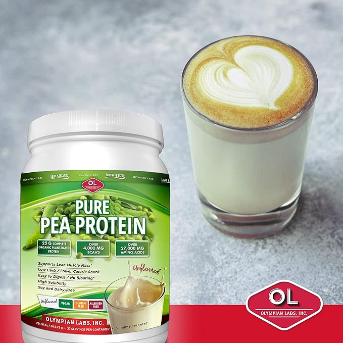 Olympian Labs Plant Based Pea Protein Powder Chocolate - 25g of Protein Vegan Low Net Carbs Gluten Free Lactose Free No Sugar Added Soy Free Non-GMO 2 Pound Pea Protein