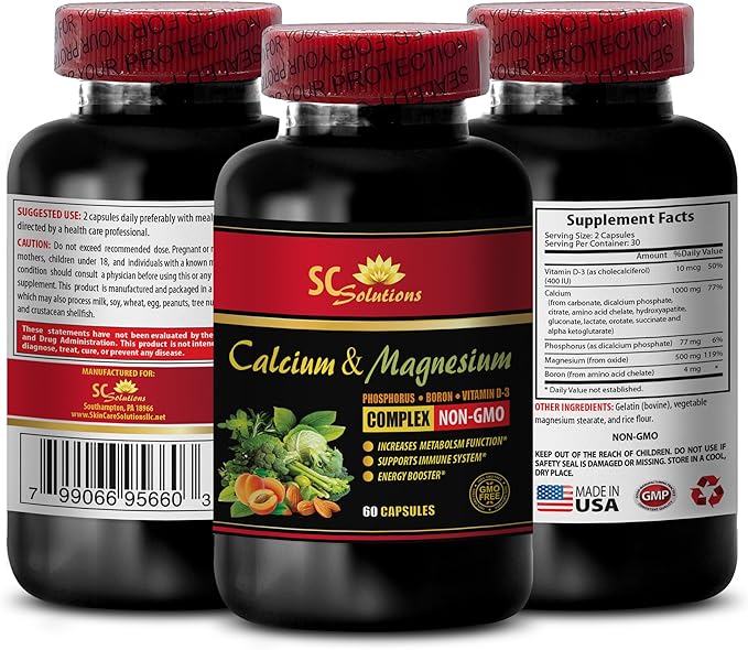 Calcium Magnesium and zinc Supplement - Calcium Magnesium Complex with Vitamin D and Boron - Muscle Recovery Supplements for Women Immune Support Herbs Boron Supplement for Women - 2 Bot 120 Caps