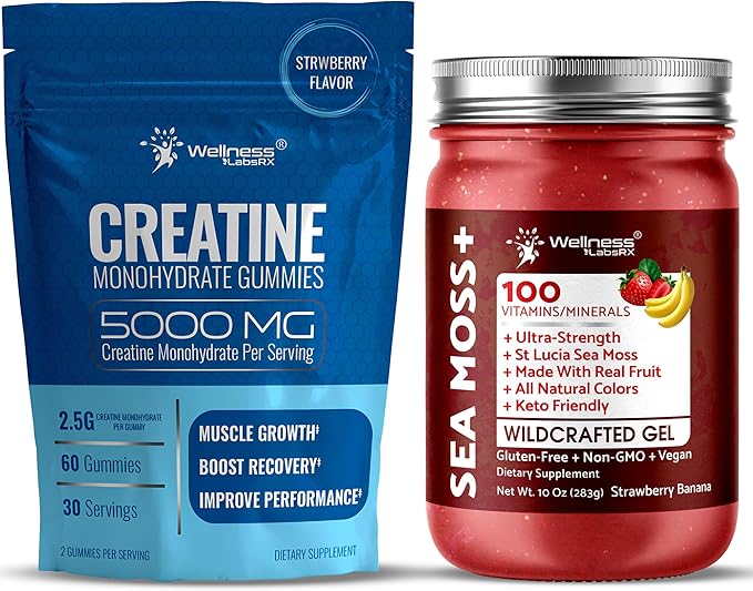 WELLNESS LABSRX Sea Moss Gel Strawberry Banana with Creatine Gummies | Bundle