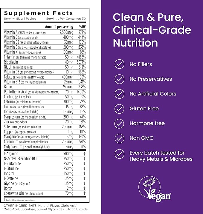 Proceive Max Tailored Fertility Supplement for Women Pre Conception Vitamins Minerals and Amino Acids with Vitamin D Zinc Myo Inositol and Folate 30 Vegan Drink Mix Packets Orange Flavor