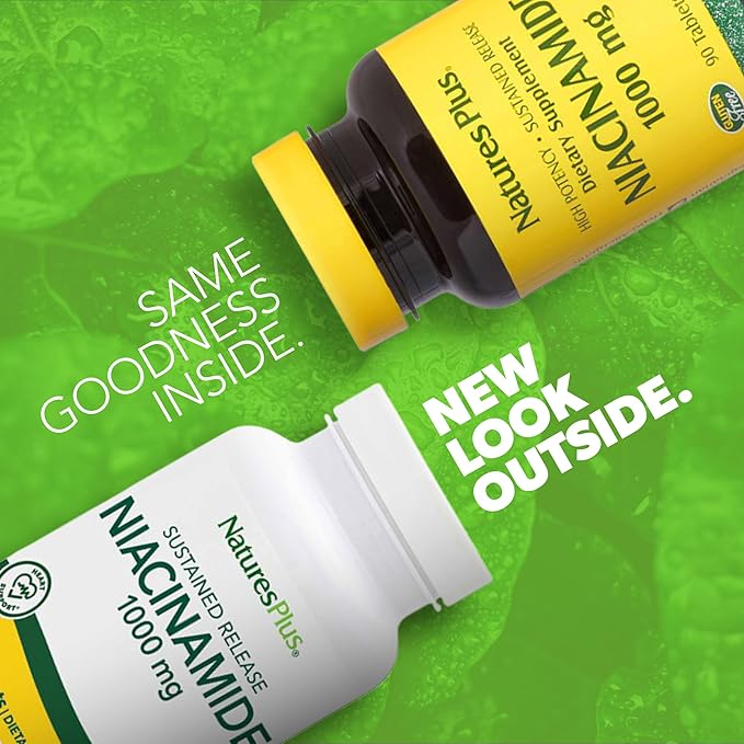 NaturesPlus Niacinamide Sustained Release - 1000 mg 90 Tablets - High-Potency Vitamin B3 Supplement - Vegetarian Gluten Free - 90 Servings