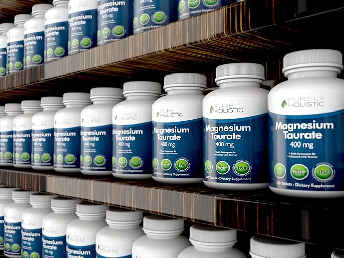 Magnesium Taurate 400mg Tablets - Chelated Magnesium with Taurine and Coenzyme B6 - High Absorption Complex for Cardiovascular Health Muscle and Nerve Function - 240 Vegan Tablets