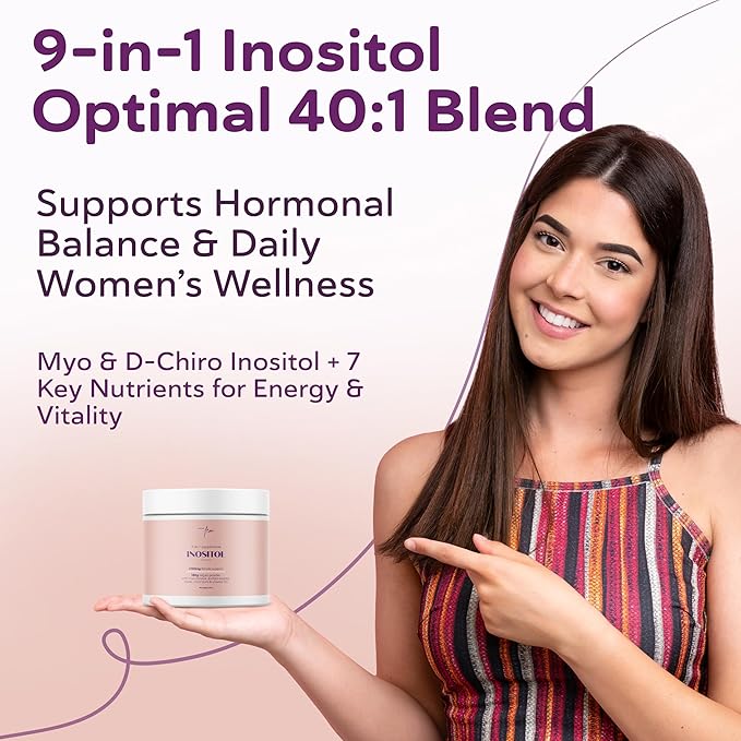 Myo-Inositol &amp D-Chiro Inositol Supplement for Women 4100mg (40:1 ratio) – 9-in-1 Hormonal &amp Metabolic Support with myoinositol. Inositol Powder Supplement for Hormone Balance and Ovarian Supp