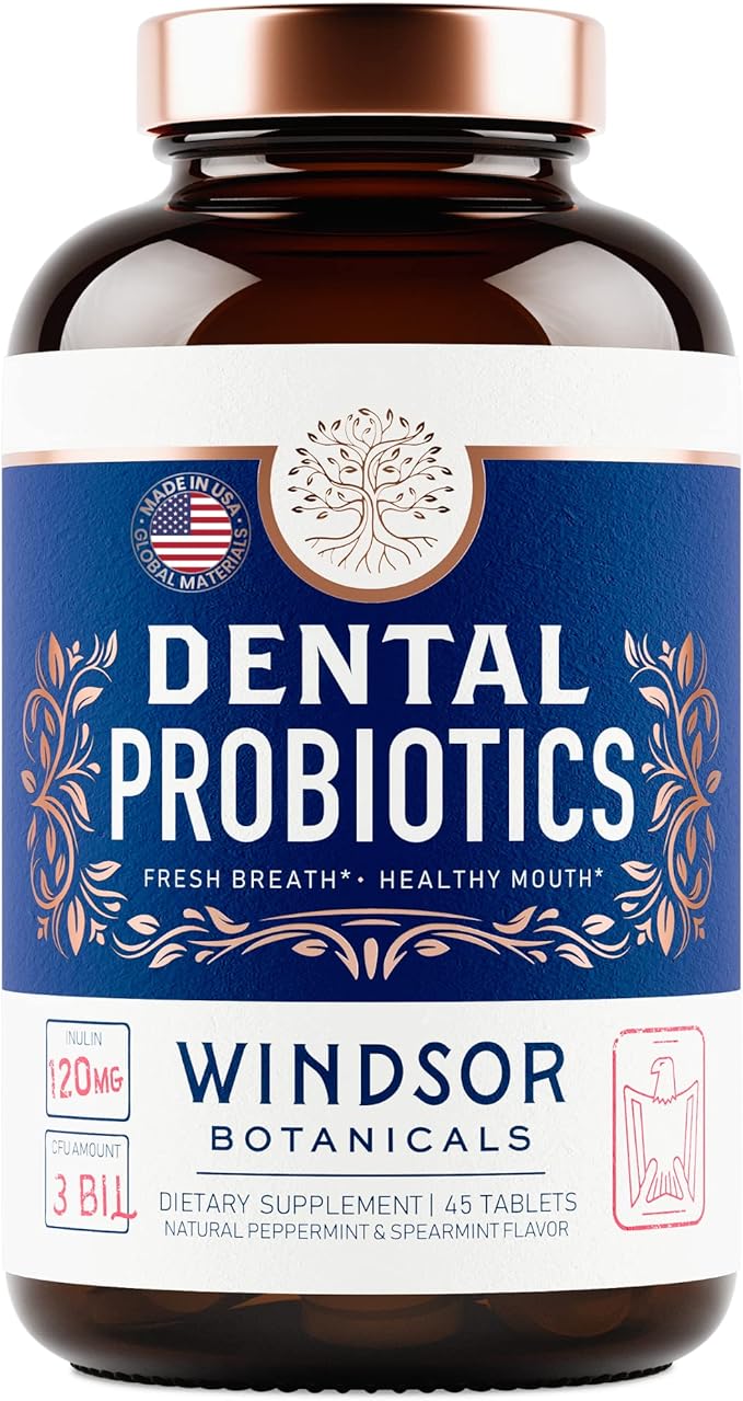Oral Probiotics for Teeth and Gums - 3BN CFU Lactobacillus Salivarius Acidophilus Rhamnosus Streptococcus - Bad Breath Treatment for Adults - 45 Chewable Mint Dental Probiotic Tablets for Women &amp