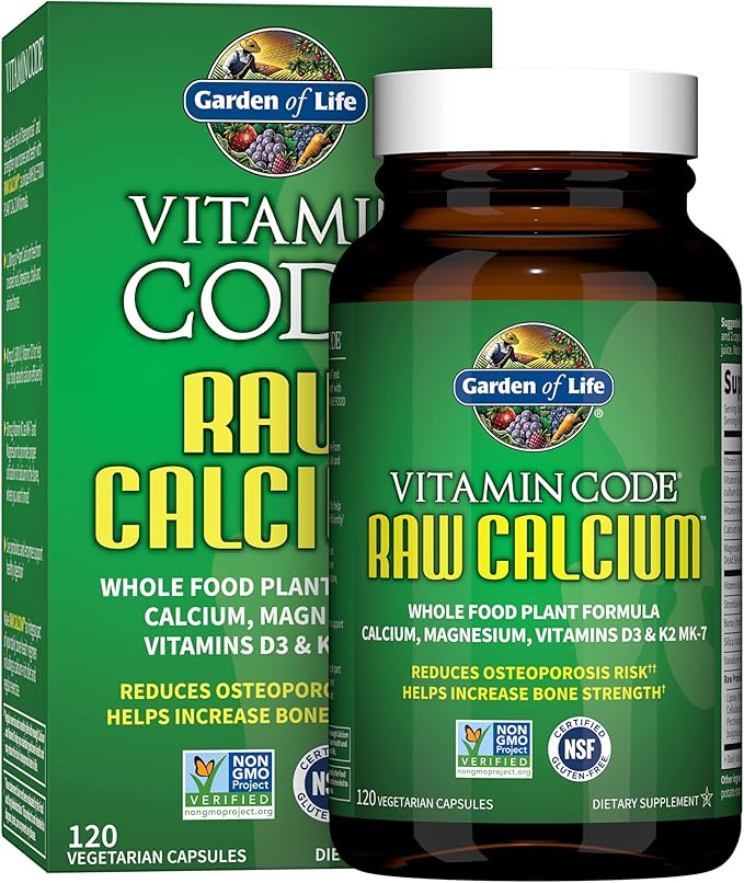 Garden of Life Raw Calcium Supplement for Women and Men - Vitamin Code Made from Whole Foods with Magnesium K2 Vitamin D3 and Vitamin C plus Probiotics for Digestion 120 Capsules