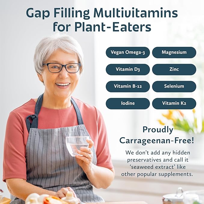 Future Kind Carrageenan-Free Foundations Multivitamin for Women &amp Men with Omega-3 B12 D3 Zinc Iodine Magnesium K2 &amp Selenium Vegan Compostable Bag (60ct)