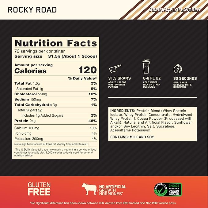 Optimum Nutrition Gold Standard 100% Whey Protein Powder Rocky Road 5 Pound (Packaging May Vary)