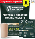 Nutrition On The Go Whey Protein Isolate Packets with Creatine – 25g Protein + 5g Creatine – Single-Serve Travel Protein Powder - Variety Pack (Vanilla &amp Chocolate) (6-Pack)