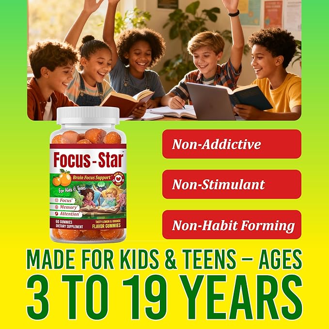 Omega 3 for Kids Gummies Focus Supplement for Kids &amp Teens Vitamins for Kids Attention &amp Concentration Support Kids Omega 3 Teen Omega 3 Supplement 60 Count