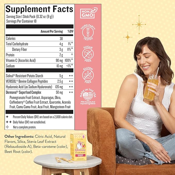 Legendairy Milk Collagen Peptides Powder &amp Prebiotic Fiber for Women Digestive Health Drink Mix Skin Cellulite Fine Lines &amp Regularity Tropical Flavor Supplement She’s Glowing 18 Stick P