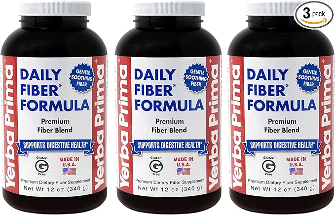 Yerba Prima Daily Fiber Formula Powder - 12 oz (Pack of 3) - Soluble &amp Insoluble Dietary Fiber Supplement - Colon Cleanse - Vegan Non-GMO Gluten-Free