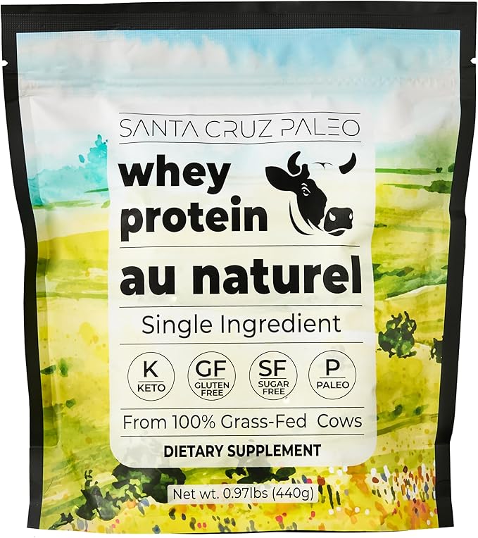Santa Cruz Paleo Whey Protein Powder Unflavored 20 G Grass Fed Whey Protein Isolate Per Serving Gluten Free Paleo &amp Keto Friendly No Sugar Added Protein Shake Mix 20 Servings 0.97 lbs