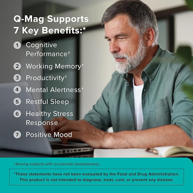 Qunol Q-Mag Magnesium L-Threonate Tablets 2000mg of Magtein to Help Support Cognitive Performance Improve Mental Alertness &amp Productivity Supports Restful Sleep High Absorption 60 Count