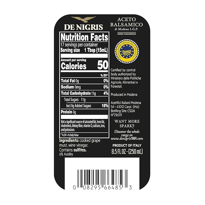 De Nigris Balsamic Vinegar Of Modena Excellence Line Founder's Edition Recipe (70% Grape Must) 85 Oz (250ml) | Balsamic Vinegar From Modena Italy Thick and Intense | Aged