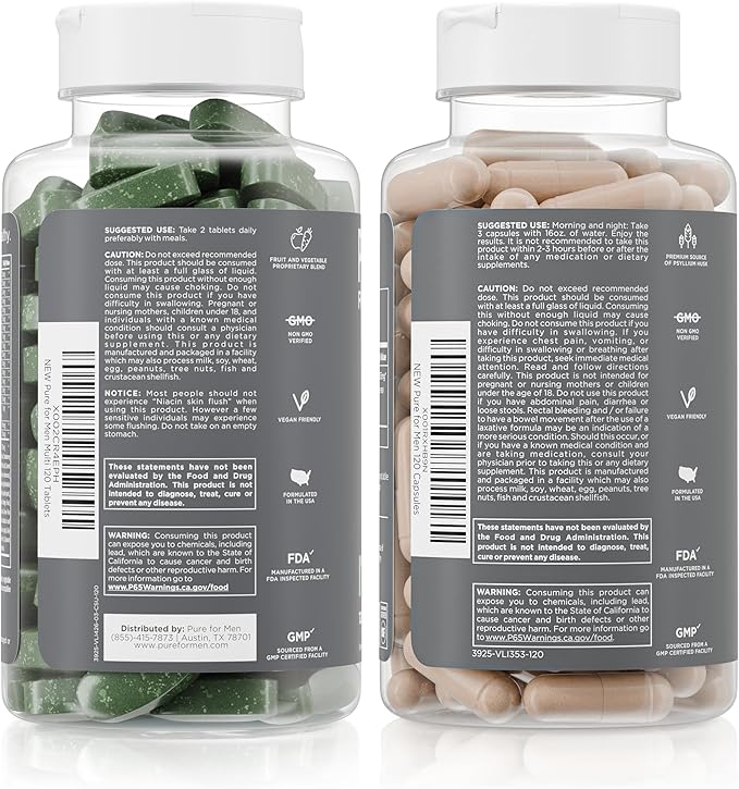 Pure for Men Original Stay Ready Fiber Supplement (120 Capsules) + Vegan Multivitamin (120 Capsules)