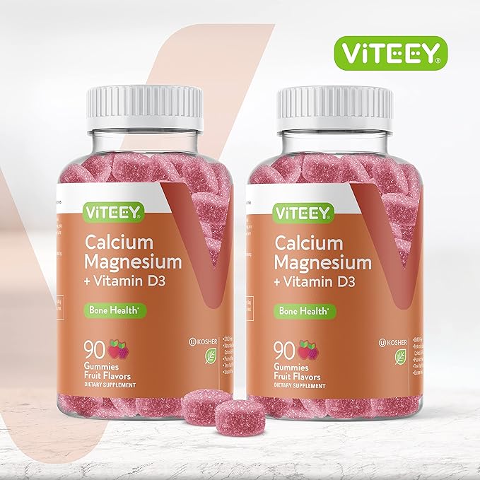 VITEEY Calcium Gummies with Vitamin D3 and Magnesium Supplement for Bone Health - Chewable Calcium Supplements for Women &amp Men - Gluten-Free Non-GMO - 180 Count