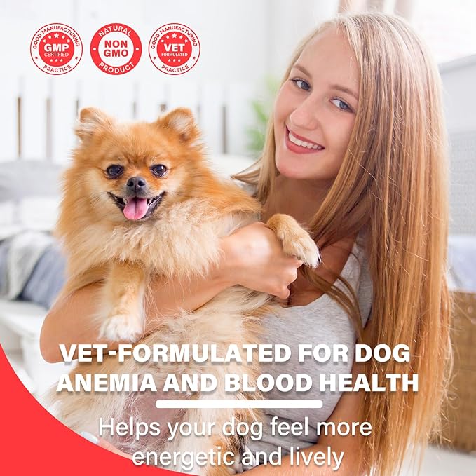 Iron Supplement for Dogs – Supports Blood Health Red Blood Cell Formation &amp Oxygen Supply for Anemia Vitamin C Folate Vitamin B12 Boost Energy and Improve Blood Circulation 120 Tablets