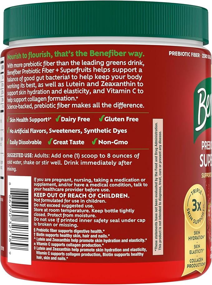 Benefiber Prebiotic Fiber + Superfruits Dietary Supplement Strawberry Dragon Fruit Flavor 8.8 oz (250g)