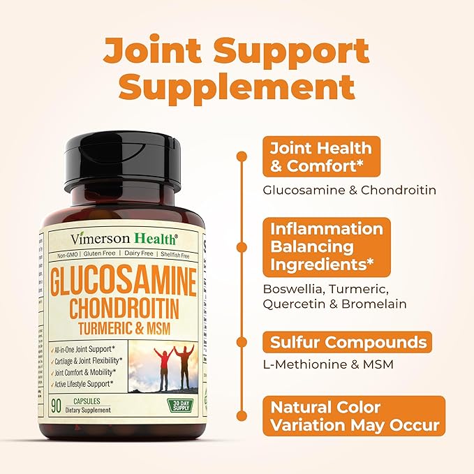Glucosamine Chondroitin Turmeric MSM + Men’s Multivitamin 2-Bottle Supplement Bundle for Him. Joint Health Inflammatory Response Immune Support Antioxidant Properties