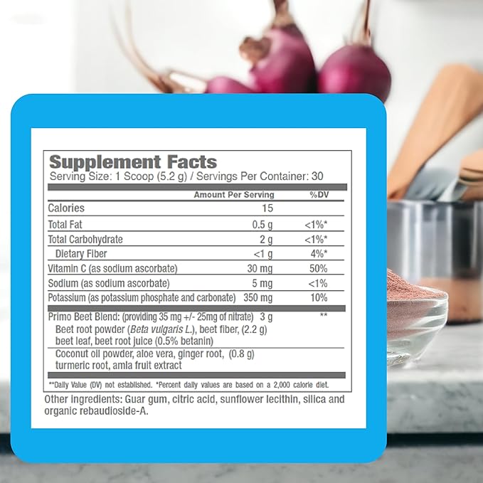 Consult Health Primo Beets - Beet Root Powder Drink Mix with Electrolytes - Nitrates to Support Circulation - Energy Boost - Ginger &amp Turmeric - for Men &amp Women - Natural Flavor - 30 Servings