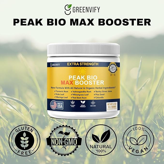 Peak Bio Max Booster Extra Strength Natural Organic Supplement with Turmeric Ashwagandha Moringa 28 Servings 5.3 oz Powder (5)