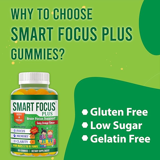 Kids Omega 3 Kids Focus and Attention Supplements Kids Gummy Vitamins Concentration &amp Brain Support Teen Omega 3 Supplement for Children 60 Gummies