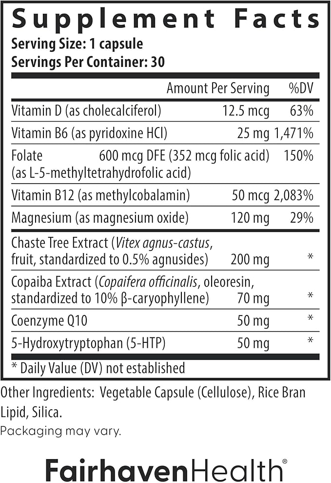 Fairhaven Health Multi-Symptom PMS Relief for Women | PMS Support Supplement for Women | Relief from Cramps Bloating | Vegan | 30 Capsules