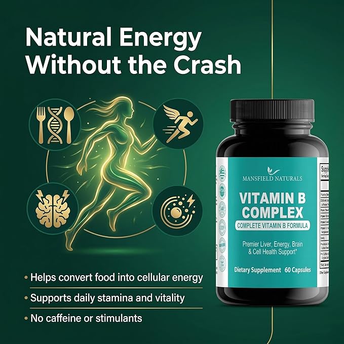 Vitamin B Complex - High Potency Methylated B-Vitamins with Methyl B12 &amp Folate - Supports Energy Metabolism &amp Brain Health - Non-GMO 60 Capsules