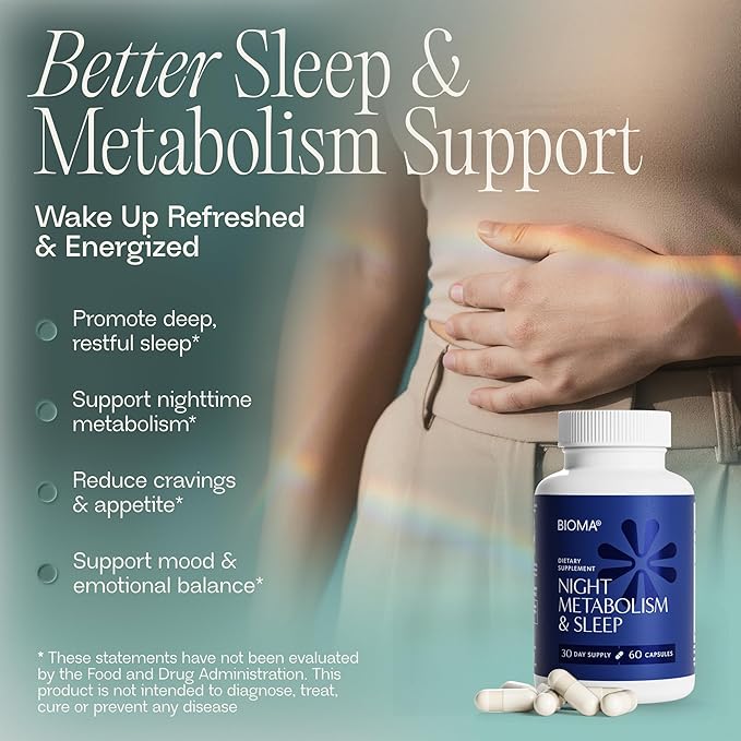 BIOMA Night Metabolism &amp Sleep - Supports Digestion Energy Metabolism &amp Restful Sleep with Melatonin Vitamin D Magnesium &amp More - 60 Capsules (30-Day Supply)