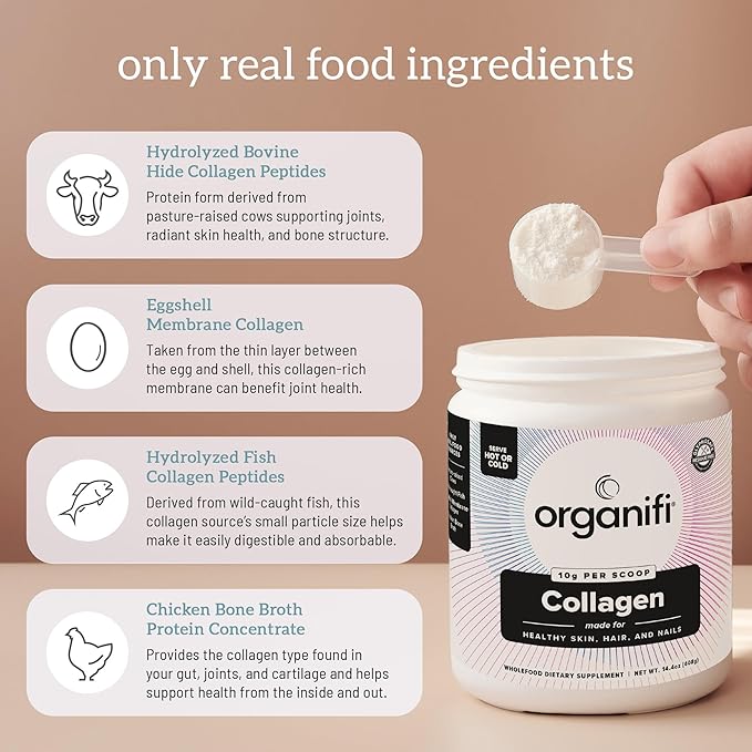Organifi Unflavored Collagen Powder - Supports Stronger Skin Nails and Hair 30 Servings