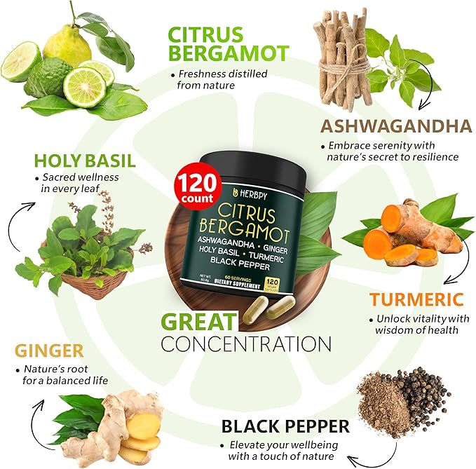 Bundle 6in1 Dandelion Supplement &amp 6in1 Citrus Bergamot Supplement - Support Relaxation Heart Digestion Health and Immune