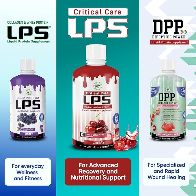 Nutritional Designs LPS Liquid Collagen &amp Whey Protein Supplement - Non-GMO Drink Sugar-Free - Promotes Healthy Skin &amp Hair for Men &amp Women Cherry (Critical Care)