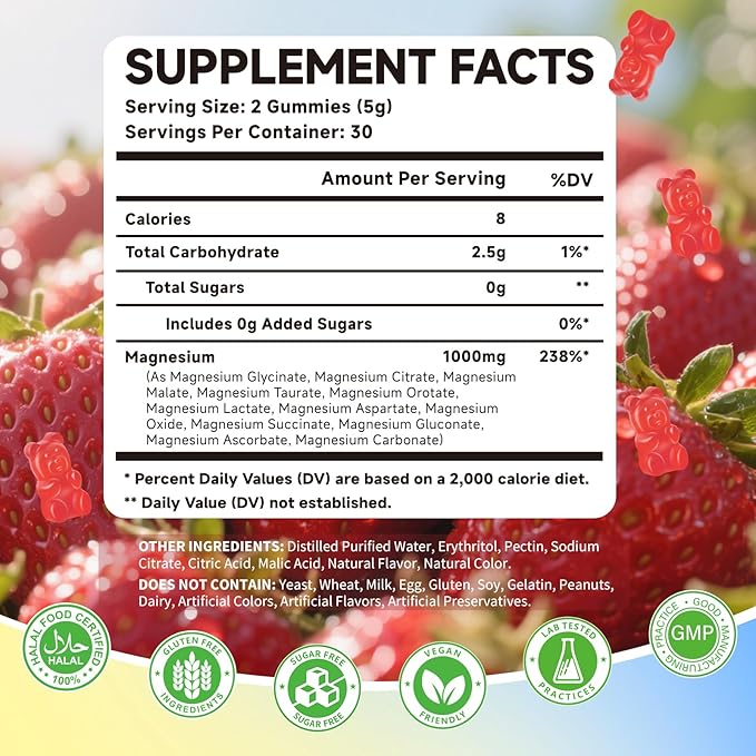 Magnesium Complex Gummies 1000mg | 12-in-1 Magnesium Complex Supplement with Glycinate Citrate Malate &amp Taurate Supports Muscle Function Bone Health Rest &amp Relaxation – Strawberry 120 Cou