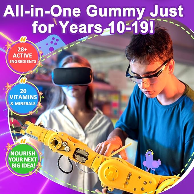 Multivitamin Filled Gummies for Teen Boys Girls 12-17 18 19 Kids 10+ Multivitamin with Omega 3 Calcium + Magnesium + Zinc Multi-Minerals for Adolescent 10-19S Brain Bone Energy Immune