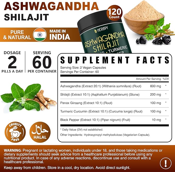 Bundle 7in1 Turmeric Curcumin &amp 5in1 Ashwagandha Shilajit Supplement