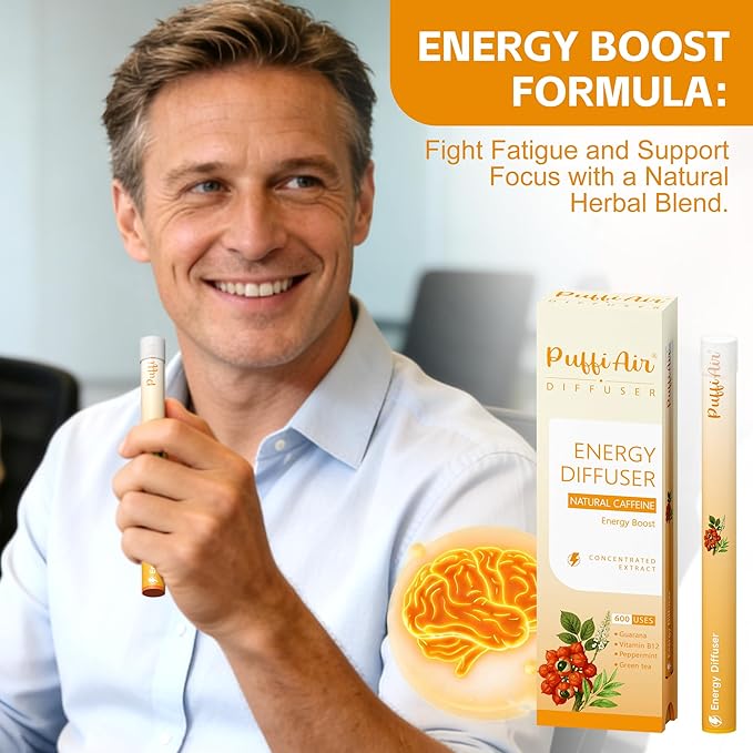 Herbal Diffuser Pen Energy Diffuser with Guarana Green Tea Extract VB12 Peppermint &amp Menthol for Energy Boost All Natural Swap - 600 Uses 2 Diffusers 1 Pack