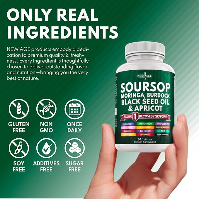 Soursop Supplement - Moringa Sea Moss Black Seed Oil Berberine Turmeric Apricot Quercetin Greens Bitters Boswellia Bitter Melon Burdock Root - 60 Capsules