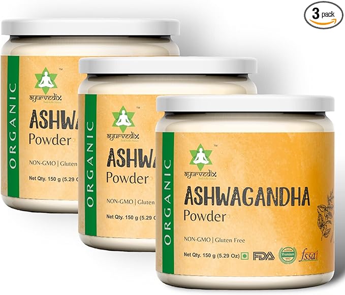 Organic Ashwagandha Root Powder | 5.29oz Reusable Jar | 100% Raw from India | Withania Somnifera - Ayurvedic Herbal Supplement Pack of 3