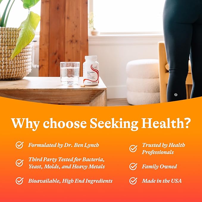 Seeking Health B Complex Plus - Vitamin B Complex Supplement with Choline &amp Riboflavin - Supports Brain Health Digestion &amp Energy - 100 Capsules